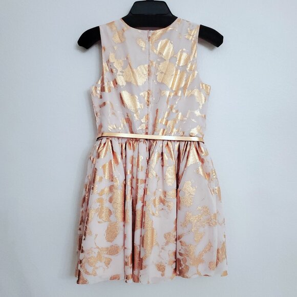 The Children's Place Rose Dust Metallic Blush Pink Girl's Belted Dress Size 14 - Picture 4 of 15